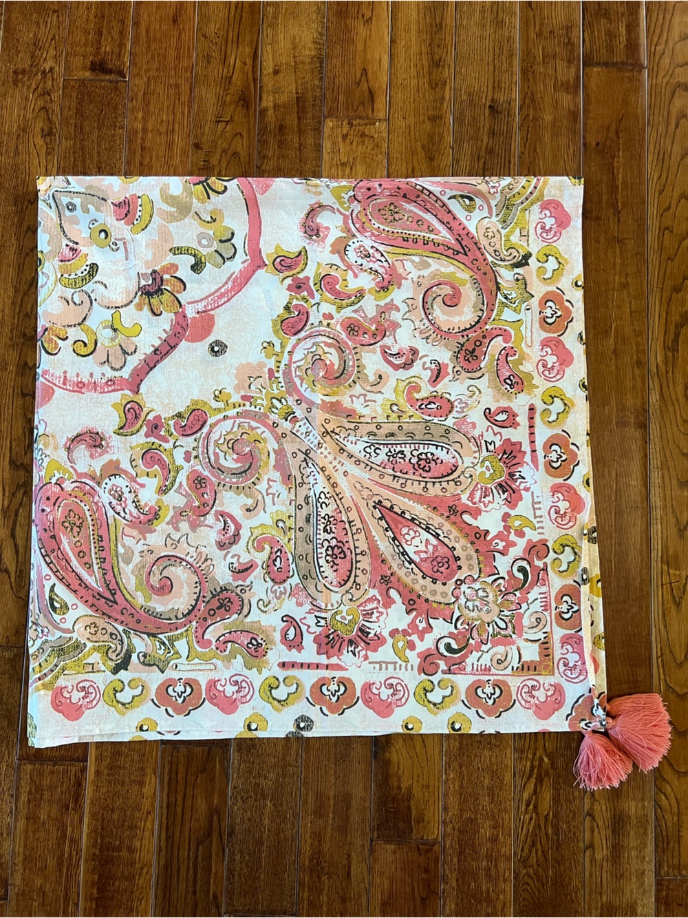 Opalhouse Tablecloth with Tassels Coral Orange Multicolor 57 x 57 inches - Picture 11 of 12